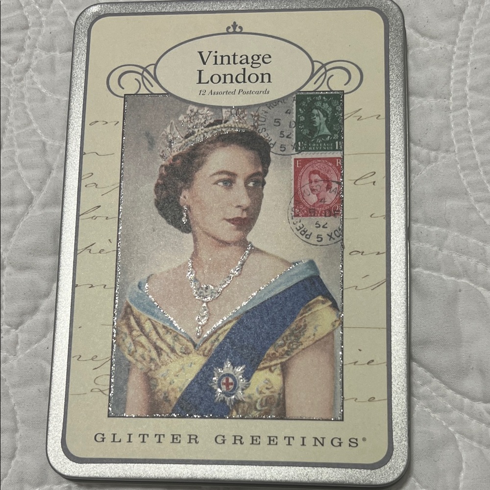 Vintage London Glitter Greetings Postcard Tin